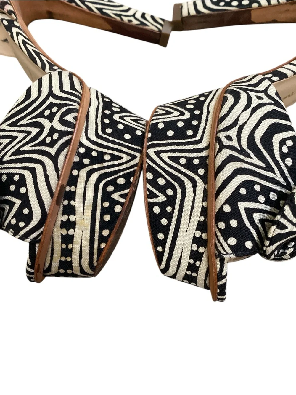Black & White Patterned Bow Ankle-Strap Platform Sandals